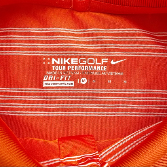 Nike Golf Polo Shirt Tour Performance Dri Fit Orange White Stripes Men’s Medium - Picture 4 of 8